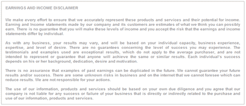 Earnings And Income Disclaimer